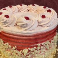 Raspberry White Chocolate Mousse Slice · White cake layers white chocolate mousse and raspberry filling decorated with raspberry mous...