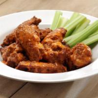 8 Wings · Served with Celery (30 cal) and a side of Ranch (170 cal) or Bleu Cheese (190 cal).