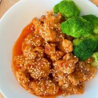 Sesame Chicken · Chunks of chicken deep-fried to crispy, dipped in sweet sauce. Then sprinkled with sesame se...