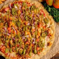 Mexican Pizza · Spelt Crust, Roasted Basil Pizza Sauce, Vegan Mozzarella Cheese, Taco Seasoned Spicy Beyond ...