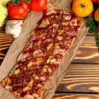 Hawaiian Flatbread · Spelt Crust, Roasted Basil Pizza Sauce, Vegan Mozzarella Cheese, Mild Beyond Sausage, Red On...