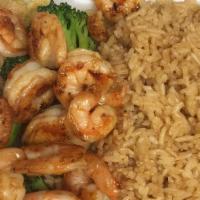 Ck, Shrimp & Steak · Service with fried rice veggie and yum yum sauce.