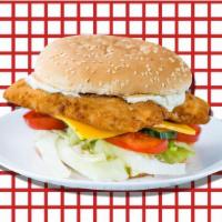 Fine Fish Burger · Whiting, tilapia, or catfish served with fresh lettuce, onions, and mayonnaise. Comes with a...