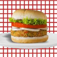 Veggie Delight Cheeseburger  · A delicious vegetarian burger served with fresh lettuce, tomato, pickle, relish, and mustard...