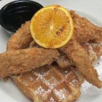 Chicken & Waffles · fried chicken, bourbon maple syrup
