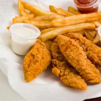 Halal Chicken Tender Served With Fries · CHECKEN TENDERS WITH FRIES