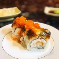 Dynamite Roll · A sushi roll typically prepared with fish roe rice and mayonnaise.