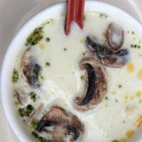 Thai Coconut Soup Cup · Chicken, mushrooms, Asian pesto, and chili oil in coconut chicken broth.  NO SUBSTITUTIONS O...