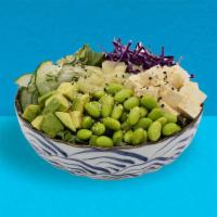 Plant Based Bowl · Spicy Tofu topped with homemade ponzu lime, edamame, avocado, cucumber, pickled ginger, red ...