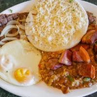 Calentado Paisa · A favorite Colombian breakfast, mix of white rice and red beans, served with two fried eggs,...