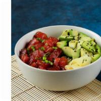 Tuna Zuke Don · marinated tuna, avocado, & choice of toppings over warm sushi rice or organic mixed greens.