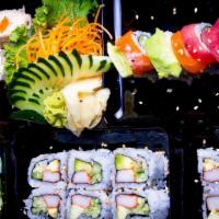 Sushi Combo Box · Your choice of 2 rolls, and a California roll (4 pieces and 4 pieces and 8 pieces = 16 piece...