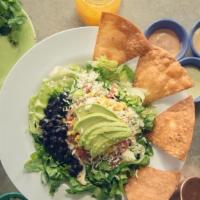 Mexican Salad · Thinly cut Grilled Chicken, Lettuce, Pico de Gallo, Black Beans, Avocado and Cheese.