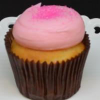 Pink Vanilla Cupcake · Vanilla
 cupcake topped with our pink vanilla buttercream frosting!.