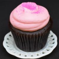 Pink Chocolate Cupcake · Chocolate cupcake topped with our pink vanilla buttercream frosting!.