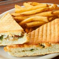 The Chicken Pesto · A 6oz. chicken breast, spinach, sliced tomatoes and mozzarella cheese on our rosemary focacc...