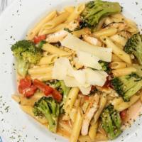 Penne Chicken & Broccoli Pasta · Grilled chicken, broccoli, garlic and fresh tomatoes sautéed in a light white wine sauce wit...