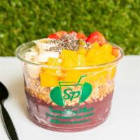 Acai Bowl · Base: Strawberry, Acai, Banana, & Vanilla Extract
Topping: Strawberry, Granola, Chia & Banana