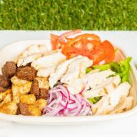 Boneless Buffalo Chicken Salad · Grilled chicken topped with Buffalo sauce, red onions, green bell peppers, red bell peppers,...