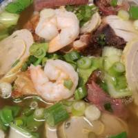 Suey Mein · A Chinese-Jamaican dish: Noodle soup (Egg noodle) with Chinese Roast Chicken, Chinese BBQ Po...