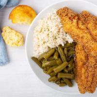 Fried Catfish · with two sides.
