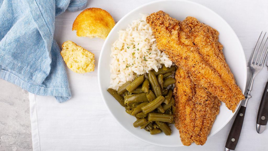 Fried Catfish · with two sides.