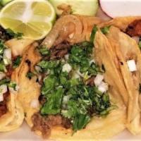 Tacos Orden De 3 · Carne asada, al pastor,  pollo, chorizo  viene acompañado de cebolla, cilantro, rabano y sal...