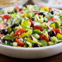 Greek Salad 3Po · Romaine lettuce topped with tomatoes, kalamata olives, pepperoncini, feta cheese, red onion,...