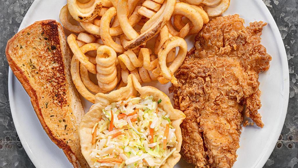 Grouper Dinner · Your choice of grilled or fried grouper, in a basket with curly fries, coleslaw and garlic bread.