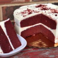 Red Velvet Cake · Moist red velvet cake layers covered in McEntyre's scratch made cream cheese icing. eight in...