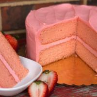 Strawberry Supreme Cake · Moist strawberry cake layers covered in McEntyre's scratch made strawberry cream cheese icin...
