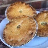 Chicken Pot Pie · Made from scratch with hand rolled pie crust and slow cooked chicken.  Individual serving si...