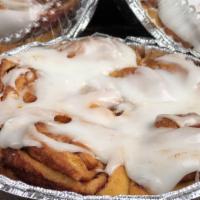 Scratch Made Cinnamon Rolls · 6 freshly baked cinnamon rolls per tin, covered with McEntyre's scratch made cinnamon roll g...