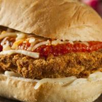 Chicken Parm Sub · Breaded Chicken Sub with tomato sauce and delicious cheese.