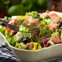Tuna Salad · Our Garden Salad with scoops of tuna.