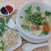 Pho Veggie Beef Or Veggie Broth · Vietnamese Noodle Soup, white noodles served with bean sprouts, basil leaves, cilantro, gree...