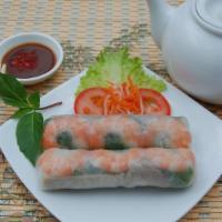Spring Roll Shrimp Pork · served with grinded peanuts/crispy fried white onion, and sauce. Contains rice-vermicelli, g...