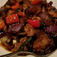 Spicy Asian Eggplant With Garlic Sauce (Appetizers) · Spicy Asian eggplant with garlic sauce, chopped eggplant, green onions, and red pepper stir-...