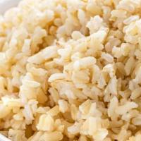 Brown Rice · Freshly steamed brown rice.