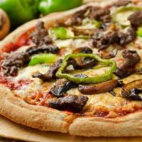 Hot Steak Pizza · Delicious steak pizza with green peppers and jalapeño.