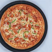 Cajun Pizza · Get your cajun fix with this pizza decorated with Chicken, Italian sausage, bacon and Cajun ...