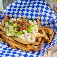 Mac Fries · Fresh Cut, double fried french fries, smothered in original macaroni.