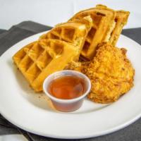 Chicken & Waffles · Humphrey's Fried Chicken Tenders & Buttermilk Waffles with Real Maple Syrup.