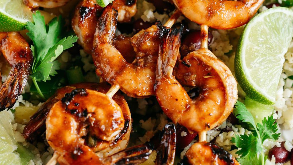 Jerk Shrimp Medley Dinner · Comes with peas and rice,or yellow rice and  cabbage.