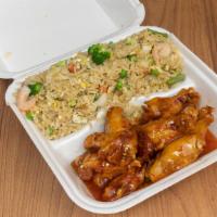 Wing W/ Rice Combo · W/ any style fried rice (house, chicken, shrimp, beef, vegetable fried rice) & 20 oz drink.