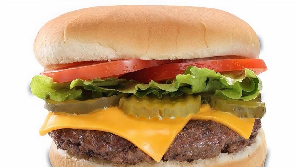 Lil All-American Cheeseburger  · Small version. Burger topped with mayo, lettuce, tomato, pickles, and your choice of American, provolone or pepper jack cheese.