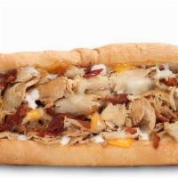 Big Moose Chicken Cheesesteak · Sliced chicken with crumbled bacon, ranch dressing, Provolone, and American cheese.