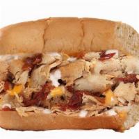 Lil Moose Chicken Cheesesteak · Sliced chicken with crumbled bacon, ranch dressing, Provolone, and American cheese.