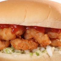 Lil Shrimp Burger · Small version. A North Carolina coastal classic. Golden hand-breaded shrimp on a bed of slaw...