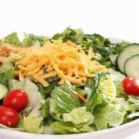 Garden Salad · A lite choice. Mixed greens, red cabbage, shredded carrots, cucumbers, cherry tomatoes, shre...